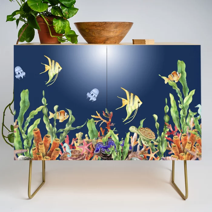 A Magical And Mysterious Evening At The Coral Reef Credenza. Luxury furniture and #giftidea. For the children's room. Unique design by #hurmerintaart society6.com/product/a-magi…