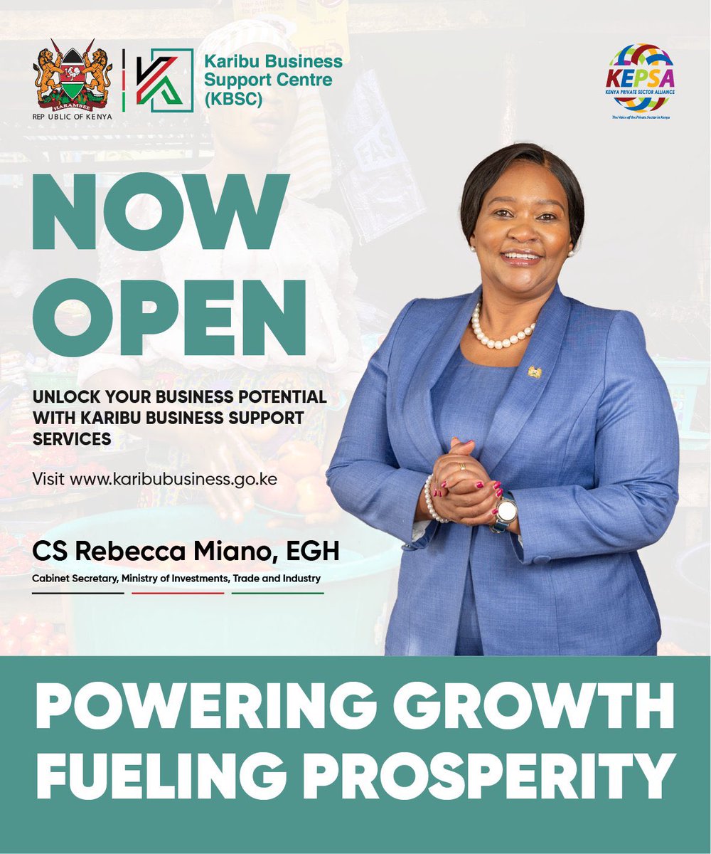 Kenya's Investments, Trade, and Industry Ministry led by CS @rebecca_miano launched the Karibu Business Support Centre (KBSC) at its Nairobi headquarters to boost business operations. It aims to empower local entrepreneurs and utilize Special Economic Zones across Kenya.