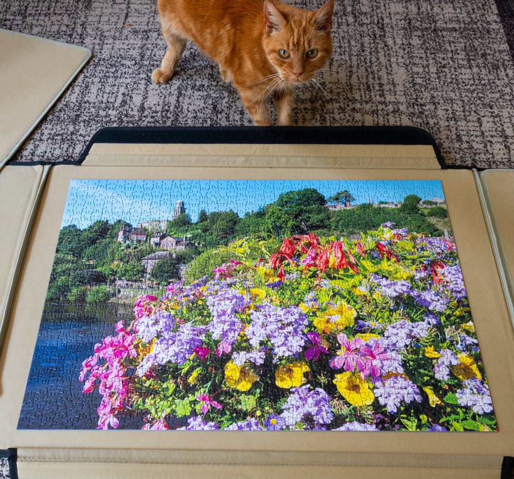 Here’s a picture of another of our completed jigsaws sent in by Lin Smith - with Tiggs the cat giving it his seal of approval! It shows summer flowers in Low Town, #Bridgnorth, with St Mary’s Church standing out against a bright blue sky. bit.ly/ShropJigsaws #Shropshire