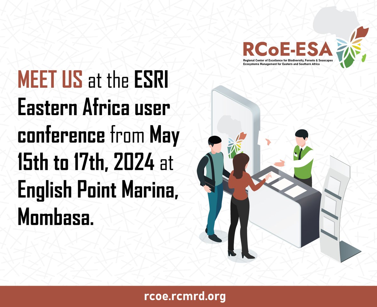 👋Dear friends, visit our booth at the 13th Esri Eastern Africa user Conference @EsriEA Happening from 15th - 17th May 2024. Come and meet us as we share with you about @RCoE_ESA, what we have in store and how you can partner with us. See you there! #RCoE #ESA