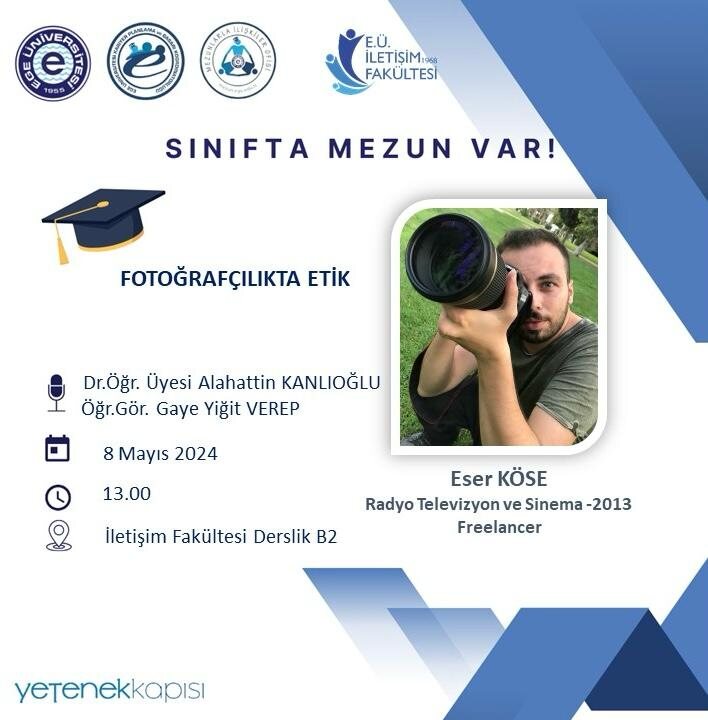 İletişim Fakültesi Radyo Televizyon ve Sinema Bölümü mezunları Sınıfta Mezun Var etkinliği kapsamında sınıflarımıza konuk oluyor.
<a href="/ProfNecdetBudak/">Prof.Dr.Necdet BUDAK</a>
<a href="/iletisimege1968/">E.Ü. İletişim Fakültesi</a>