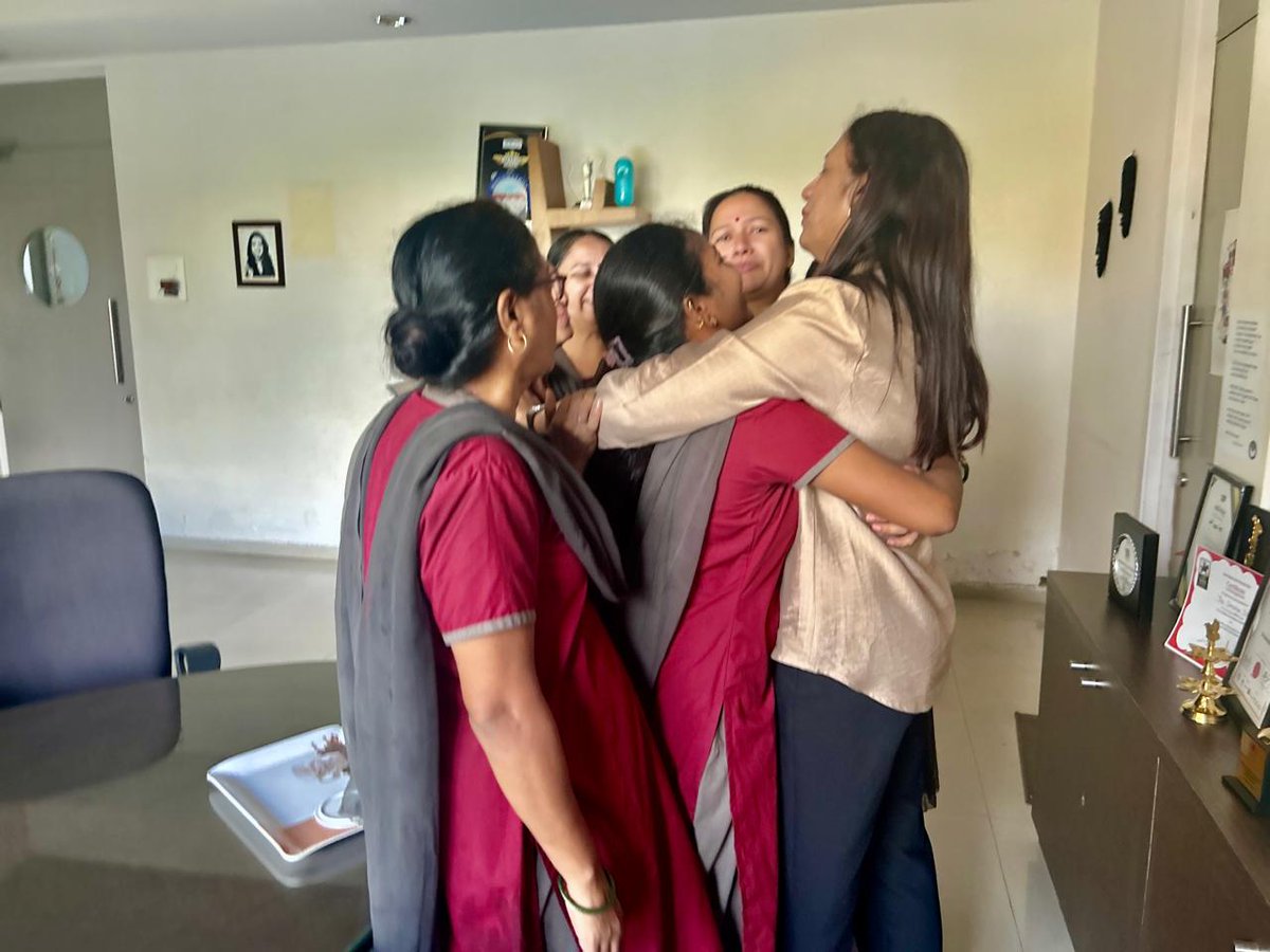 Somaiya School principal Parveen Shaikh says goodbye to her support staff on Tuesday. She was sacked after OpIndia targeted her for purported "pro-Hamas" and "anti-Hindu" views based on Tweets she had "liked".