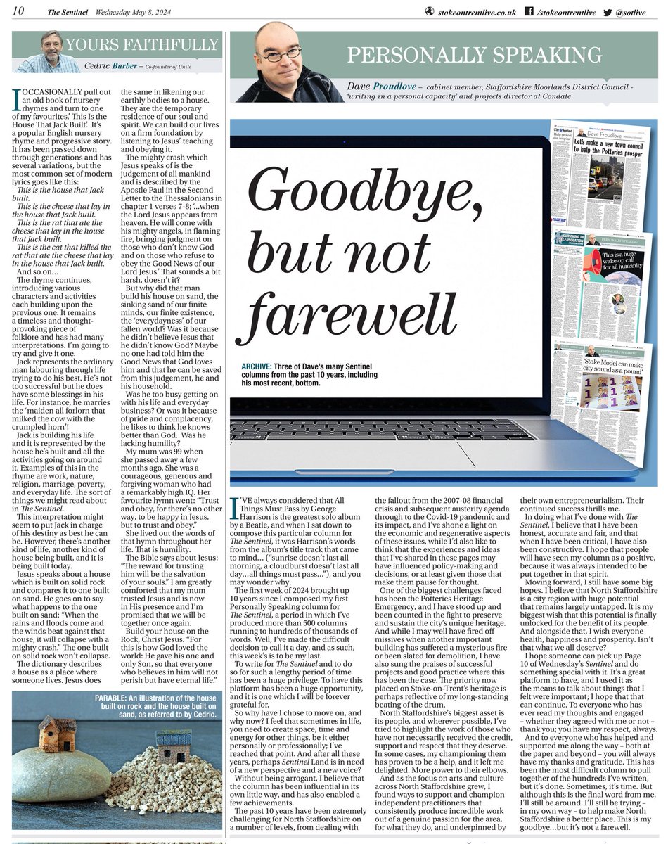 A bit of news.... After more than 10 years, my column in today's Sentinel is my last My thanks to everyone who's ever helped and supported me, and respect and gratitude to those who have engaged with it I'll still be around, but for now, the last word 👇