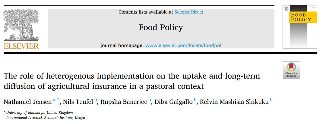 HOP: Check out our paper in @_Food_Policy showing that #Heterogeneous implementation and #SupplySide factors influence #diffusion of agricultural insurance. The capacity of #PrivateSector in ensuring last mile delivery matters in inducing demand. doi.org/10.1016/j.food…