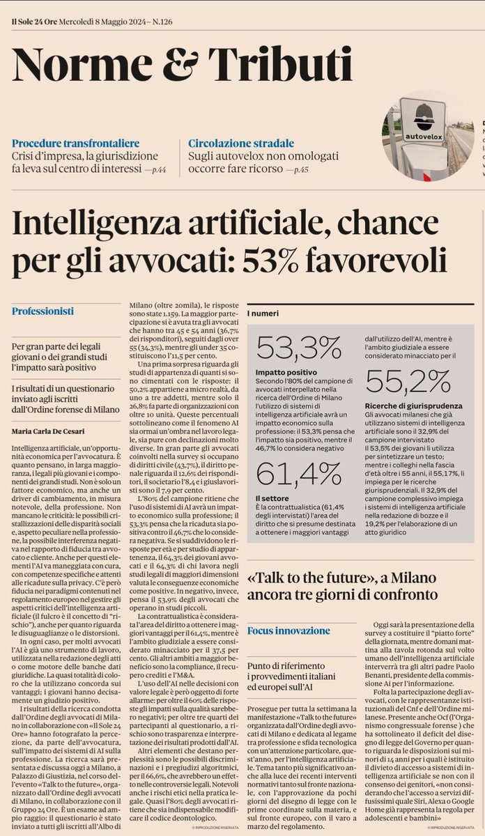 Una Ricerca condotta in collaborazione con <a href="/sole24ore/">IlSole24ORE</a>. <a href="/alalumia/">Nino La Lumia</a>: “l’avvocatura sceglie di evolvere. Pensiamo a che tipo di avvocati saremo grazie ANCHE all’utilizzo dei sistemi AI”