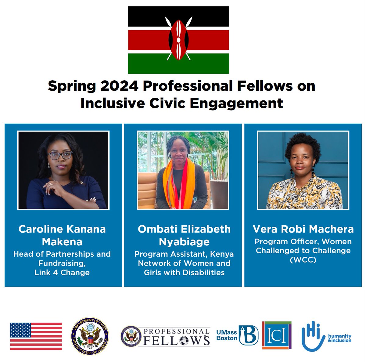 Congratulations our Spring 2024 #ProFellows! These Kenyan leaders will travel to the U.S. to share disability-inclusive civic engagement practices with American colleagues. @ECAatState @ICInclusion @HI_EARegion #ExchangeOurWorld #USKEat60