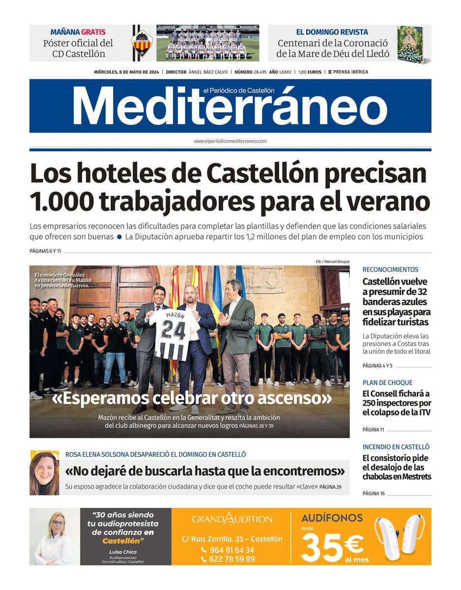 ximogorriz's tweet photo. Hoy miércoles 8 de mayo en las #portadasdeCastellón, #hoteles #trabajadores @turcastellon @chpcastellon #auditoría @cdcastellon @LaLiga2 @generalitat @carlos_mazon_ #RosaElenaSolsona #banderasazules #ITV #CentenariLledó #incendio #chabolas @albechavarria @ajvila @barrachinaMarta https://t.co/6UqgpjGe7u
