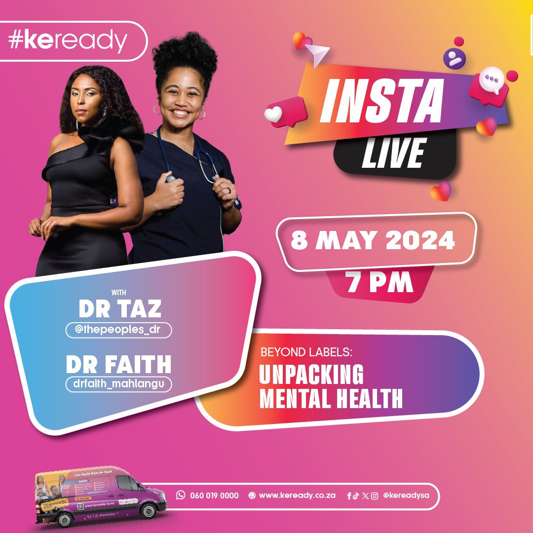 Join us tonight at 7pm for an Instagram live session where we’ll be unpacking the important topic of mental health with Dr Faith Mahlangu and Dr Taz. Let’s have an open and honest conversation in a safe space. Bring your questions and let’s support each other. See you there! 💛