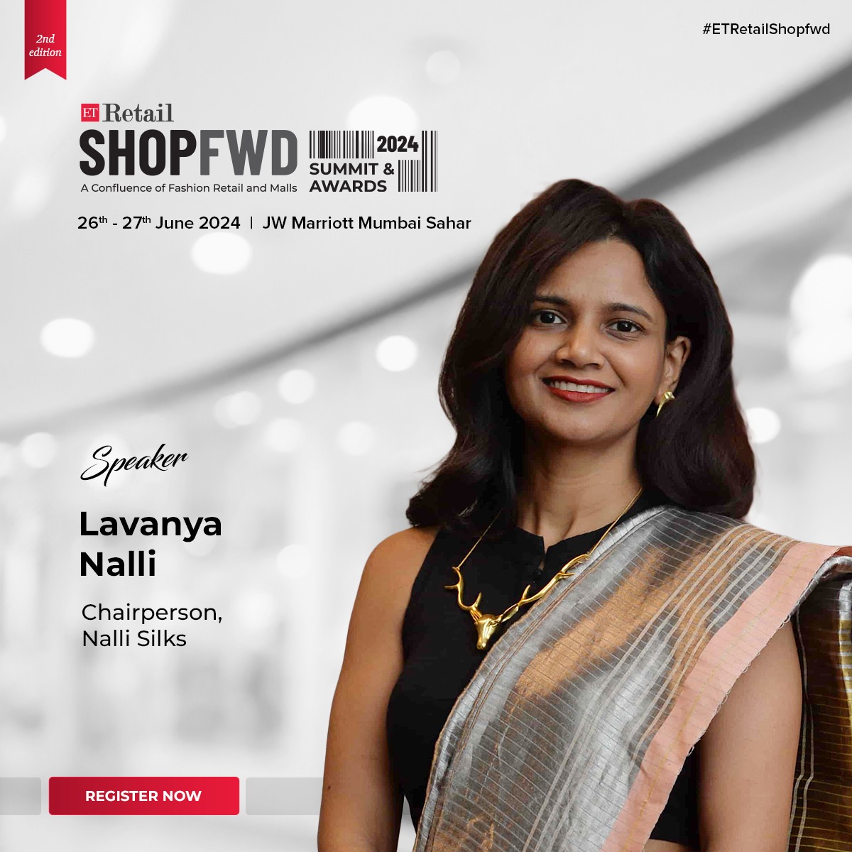 Join us at #ETRetailShopFwd as we welcome @l_nalli, Chairperson, @nallisilk, as our esteemed speaker. Secure your spot now.🛍️ Know more- bit.ly/3U1BdMS #ETRetail #ShopfwdExpo #MallConfluenceExpo #FashionForward #FashionRetail #RetailTech #FutureOfRetail #Ecommerce