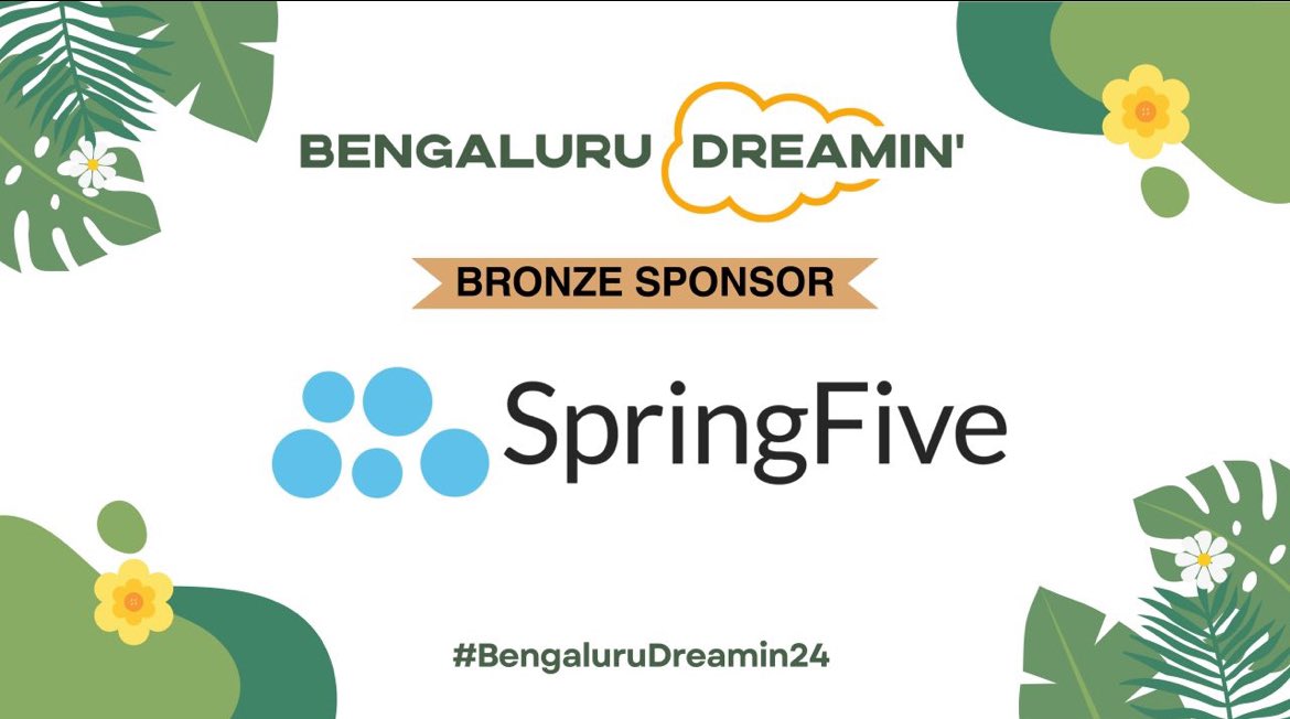 A huge shoutout to @SpringFive__c for sponsoring our Bengaluru Dreamin' Conference 🤩 More details👇 linkedin.com/posts/bengalur… #BengaluruDreamin24 #Salesforce #SpringFive #Sponsor #Conference