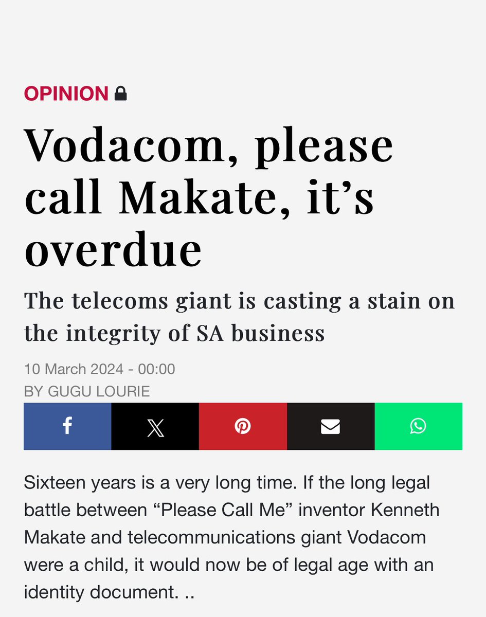 Note South Africans📍

In the quest for seeking justice, the Nkosana ‘Please Call Me’ Makate vs @Vodacom CEO matter, is the one thats been in courts roll the longest.

No matter has been in the roll for so many years (16yrs), having been deliberated in all the courts in SA.

Mr…
