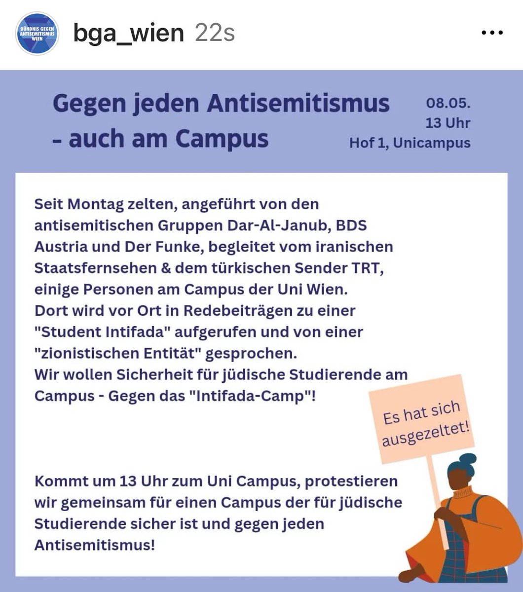 Das Bündnis gegen #Antisemitismus und die @joehwien rufen heute zum Gegenprotest am Campus der @univienna auf. ➡️ 13 Uhr Hof 1 Gegen jeden Antisemitismus!