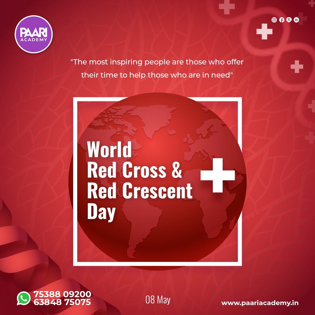 🔴 Honoring the heroes in red on World Red Cross and Red Crescent Day! 🕊️  Let's spread compassion and support their noble cause! ❤️

#RedCross #RedCrescent #HumanityInAction #Paariacademy #Coimbatore #tidelparkcoimbatore #WorldRedCrossandRedCrescentDay