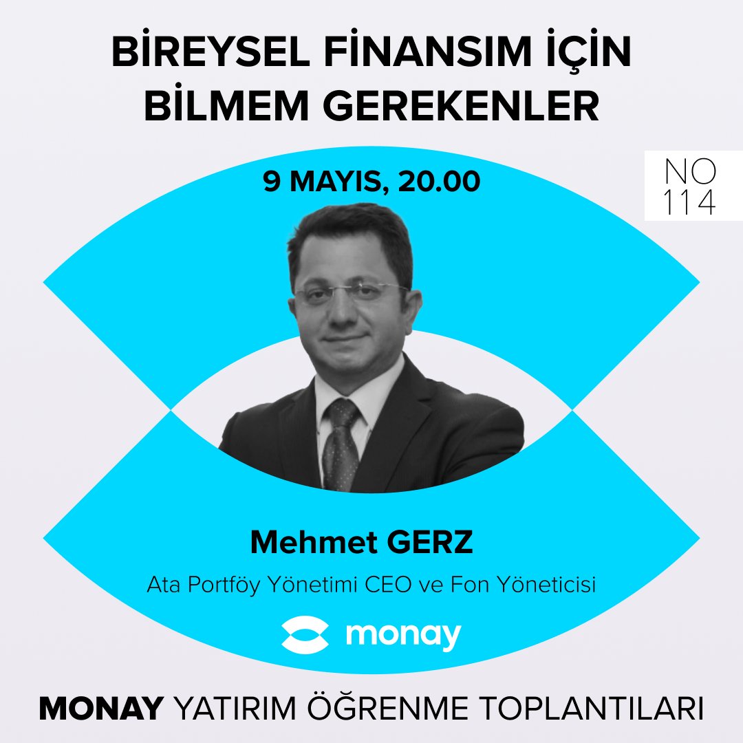 🎙️Monay Yatırım Öğrenme Toplantıları'nda bu haftaki konuğumuz Ata Portföy Yönetimi CEO ve Fon Yöneticisi Mehmet Gerz. 
Aşağıdaki linkten toplantıya kayıt olabilirsiniz.
form.typeform.com/to/CToDAJ1G

#FinancialLiteracy #EconomicPsychology #WealthManagement #SmartInvesting #Financial