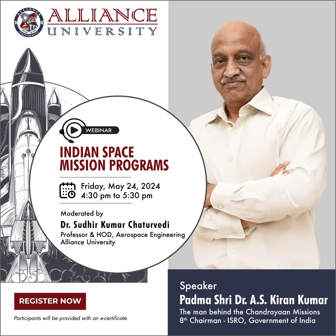 Join Padma Shri Dr. A.S. Kiran Kumar, former Chairman of the Indian Space Research Organisation for a captivating webinar on 'Indian Space Mission Programs.' Register now: forms.gle/Hp7PGJY82VvKbv… #WeTheAlliance #AllianceIniversity #ISRO #SpaceMissionPrograms