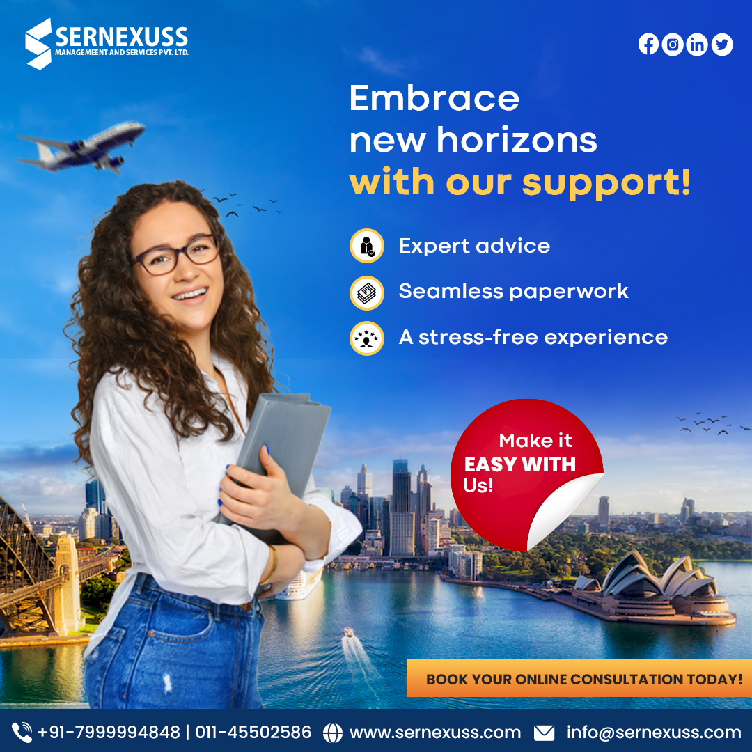 Be the first one to step toward your dream with Sernexuss Experts For more information call us at +91 7999994848 or drop an email to us at info@sernexuss.com You can also chat with our experts: bit.ly/3YFARfD #immigrationconsultant #visaconsultant #sernexuss