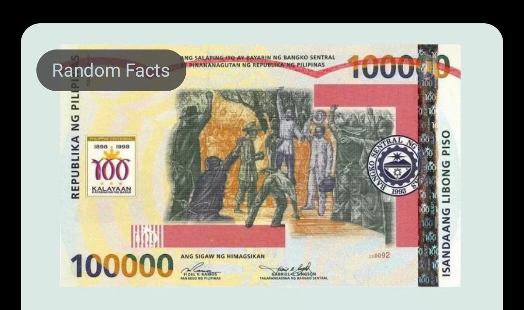 The world's largest single banknote is the 100,000-peso note created by the government of the Philippines in 1998. #Randomfacts