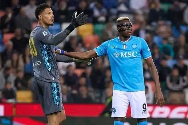 Victor Osimhen scored a goal but he refused to celebrate because the goal keeper is Maduka Okoye, a Nigerian, One love ❤️