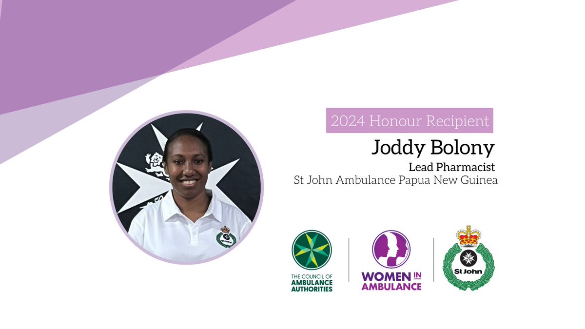 Today we celebrate and congratulate one of our St John Ambulance Papua New Guinea Women in Ambulance Honour Recipients Joddy Bolony💜 Based at the St John Ambulance Headquarters in Port Moresby. Joddy leads a team of x2 staff. Find her interview below. loom.ly/CJcrj7U