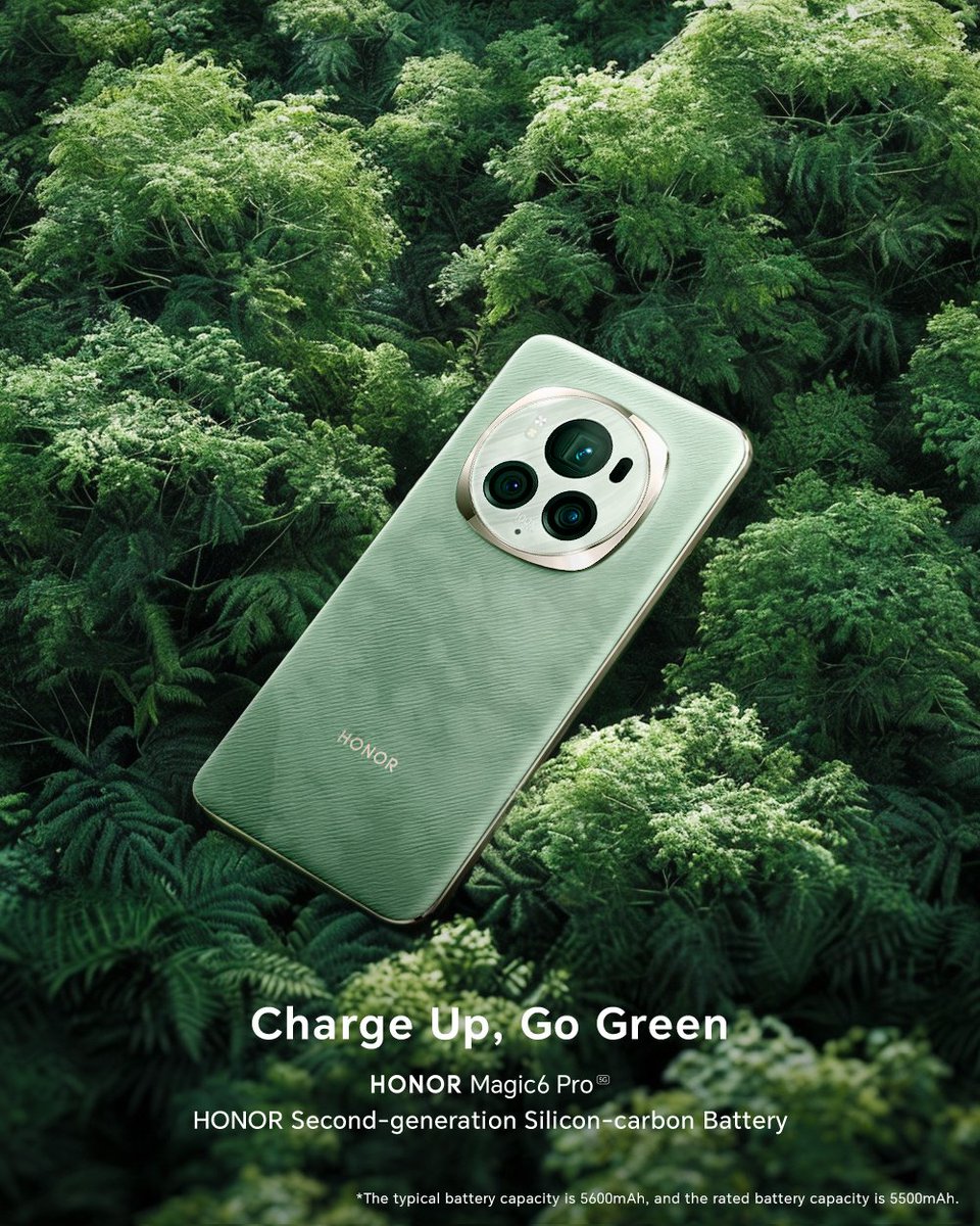 HonorAfrica's tweet photo. Ditch the eco-anxiety and plug into a greener future with the #HONORMagic6Pro 

Fast charging. eco-friendly and all the feels - what more could you ask for? 

#DiscoverTheMagic https://t.co/mCFc5cVU3F