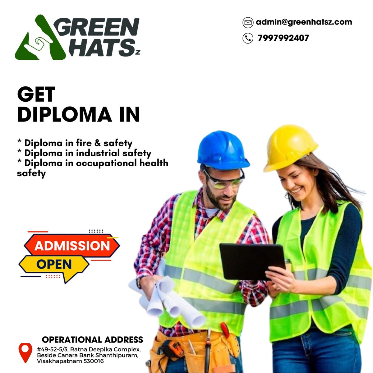 Ready to take your career to the next level with environmental safety? Get your diploma in Greenhatsz today! 💼
#GreenhatszDiploma #EnvironmentalSafety #AdmissionsOpen #FireSafetyDiploma #SafetyTraining #FirePrevention
#EmergencyResponse #RiskAssessment #SafetyProfessionals