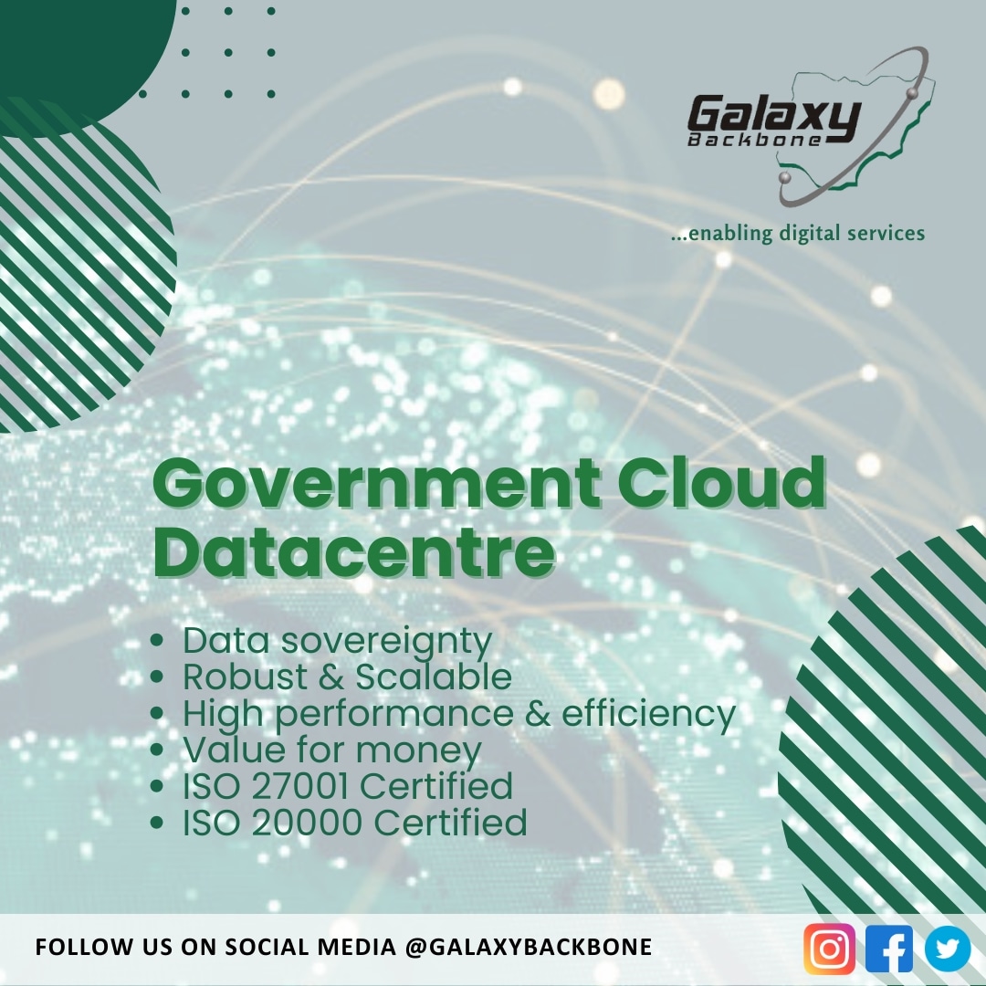 The Government Cloud Datacentre!

#secure
#accesible
#worldclass
#datalocalisation
#valueformoney 
#businesscontinuity
#disasterrecovery
Powered by @Galaxybackbone
@FMCIDENigeria

#ThinkGBB 
@IbrahimAdeyanju