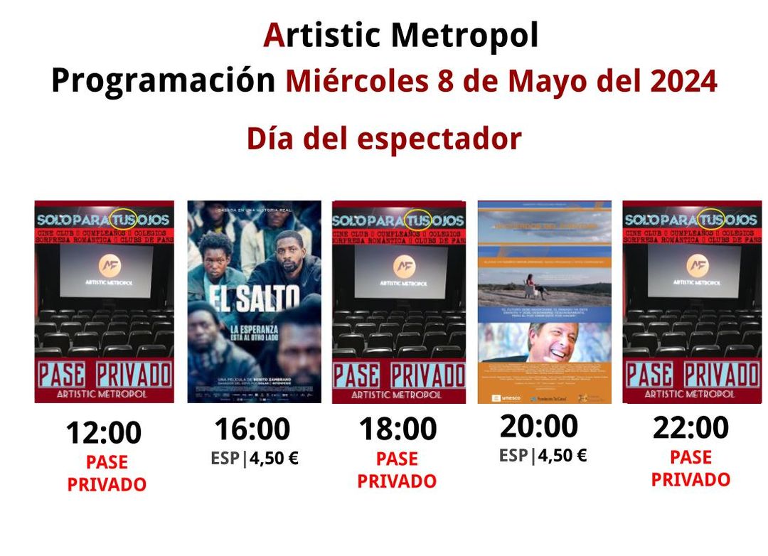 Nuestra programación para hoy miércoles 8

#DíadelEspectador
#PasePrivado
#Elsalto
#Recuerdosdelporvenir

Entradas a la venta en
artisticmetropol.es