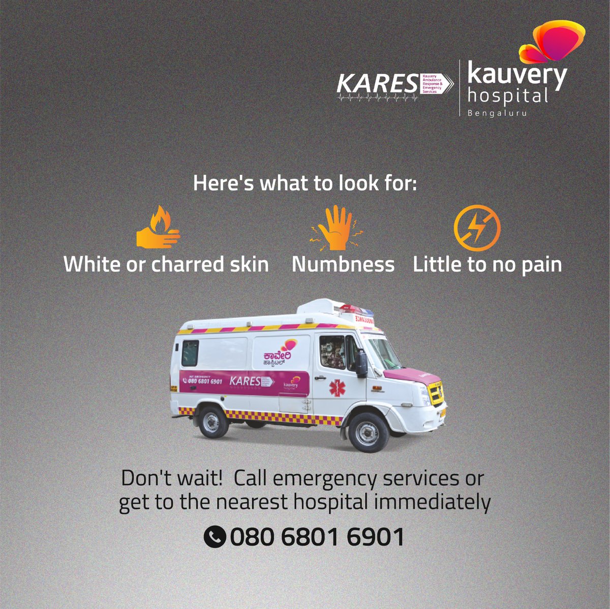 3rd-degree burns require immediate medical attention. If you or someone you know experiences a 3rd degree burn, call emergency services immediately.

Call; 080 6801 6901

#kauveryhospitals #multispecialityhospital #EmergencyCare #AmbulanceServices #PatientTransport #KARES