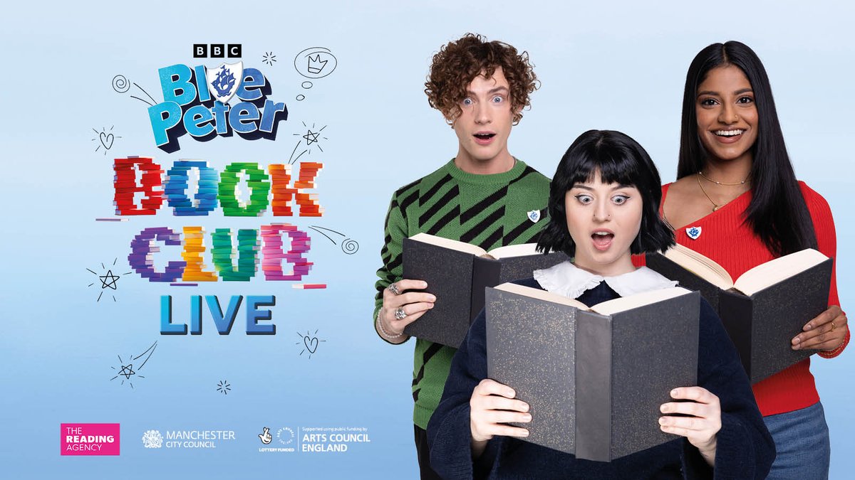 It's official! The Blue Peter Book Club is launching live from Manchester Central Library. 💙 Join presenters Annie, Joel, and Shini with top authors for stories, learning, crafts, and more. 📖 @cbbc @manclibraries @readingagency @ace_national #BluePeterBookClub #ReadMCR