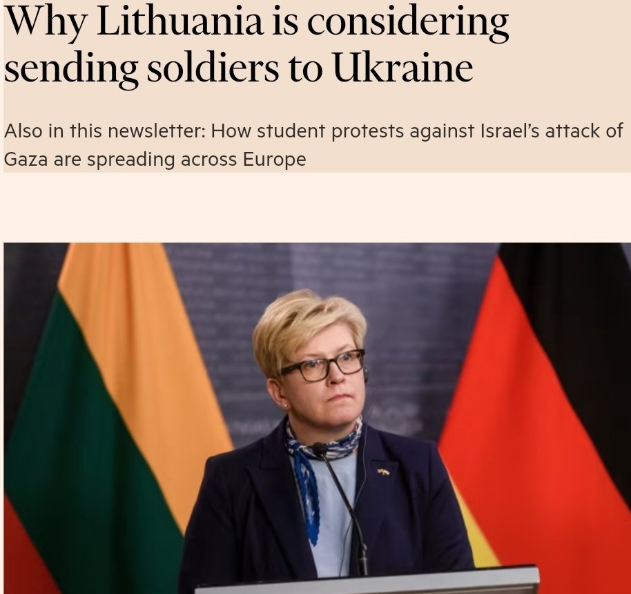 🇱🇹🇺🇦 'Lithuania is prepared to send its soldiers to Ukraine on a training mission', - Financial Times ❗️ Ingrida Šimonytė told the FT she had parliamentary permission to send troops to Ukraine for training purposes — something her government has floated before — but that Kyiv…