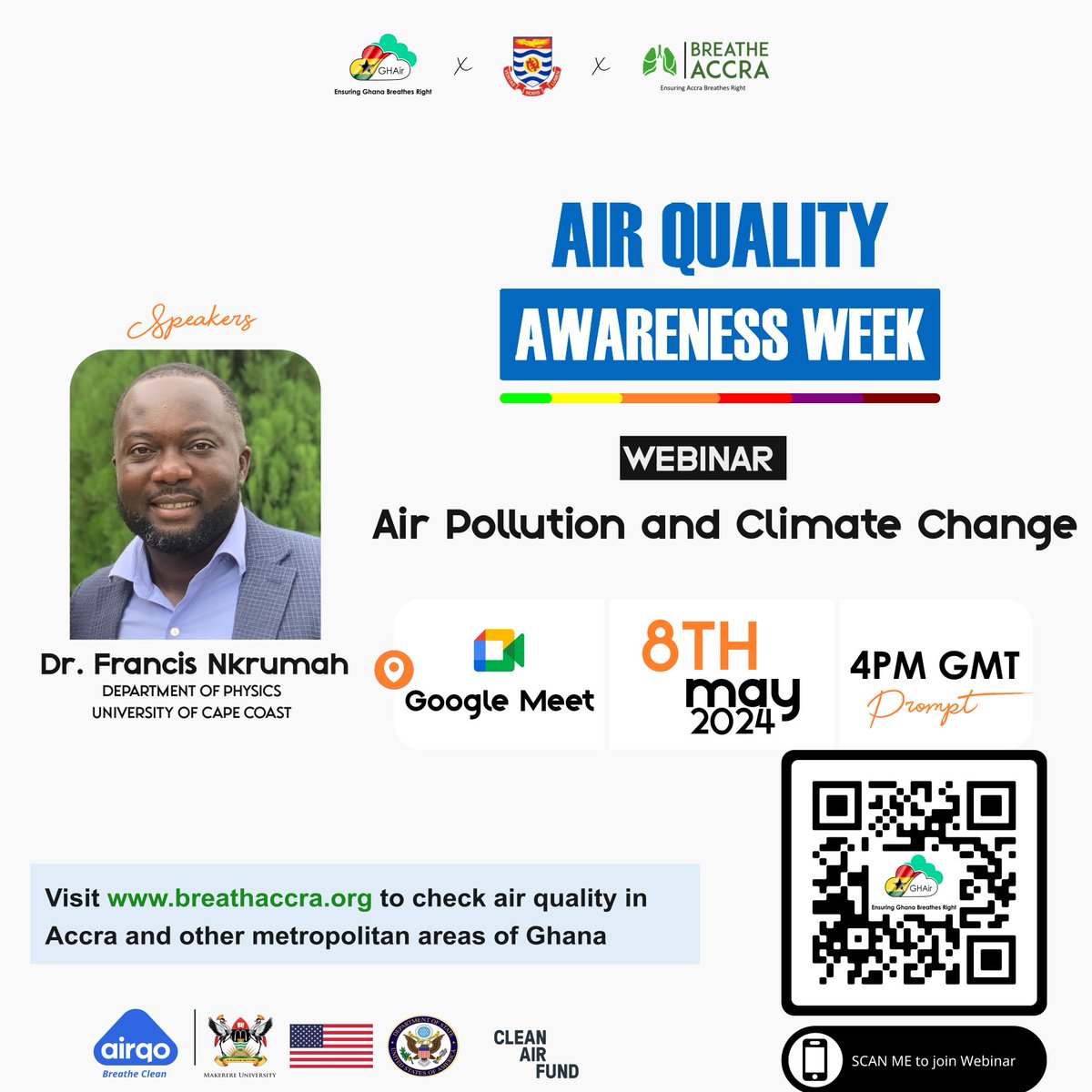 Hi there, Do you know how much air pollution affects the climate? Join us at 4pm today to know more as we delve deep into the issues surrounding air pollution and climate change. Scan the QR Code or use the link below to participate. calendar.app.google/n13T2Xi8rxJv1H… #AQAW2024 #cleanair