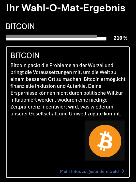 Was kam bei euch raus? Bei mir ist es recht eindeutig. Ich wähle #Bitcoin