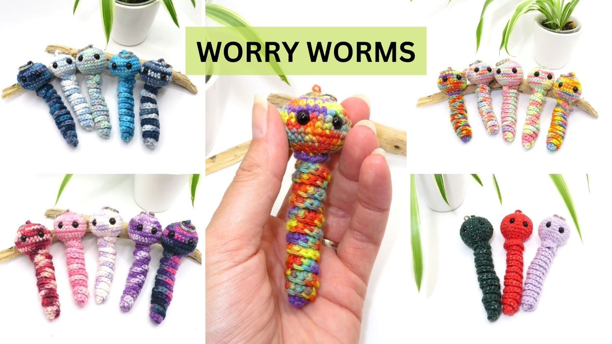 There's a Worry Worm on my hooks today. Funny how certain designs rotate as Worry Worms seem to be very popular at the moment 🤔 Perhaps a gift for a stressed out friend or teacher? necreationsshop.etsy.com #Earlybiz #ShopIndie #handmade #etsy #crochet