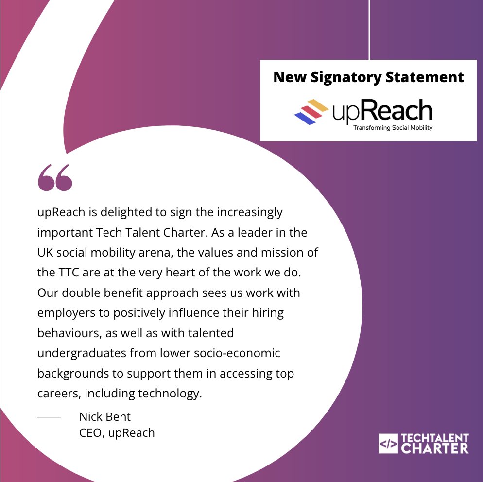 We're delighted to share a Signatory statement from @up_Reach - one of 700+ UK organisations committed to driving change in #DEI. @up_Reach support #undergraduates from lower #SocioEconomic backgrounds to access and sustain top graduate jobs. Learn more 👉 hubs.la/Q02vv8xt0