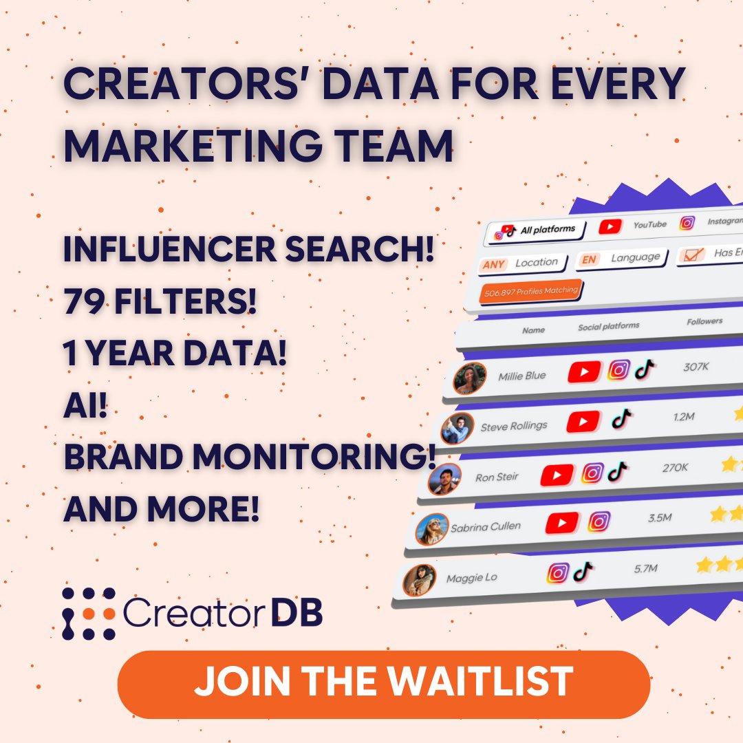 🚨 CreatorDB 2.0 🚨
Is👏 almost 👏 here👏

📆 When? 
The official open beta is launching on the 13th of May.
Join the waitlist and start your next chapter in influencer marketing with CreatorDB 2.0.

vist.ly/36bmy

#OpenBeta #Launch #Startup #InfluencerDiscovery #Data