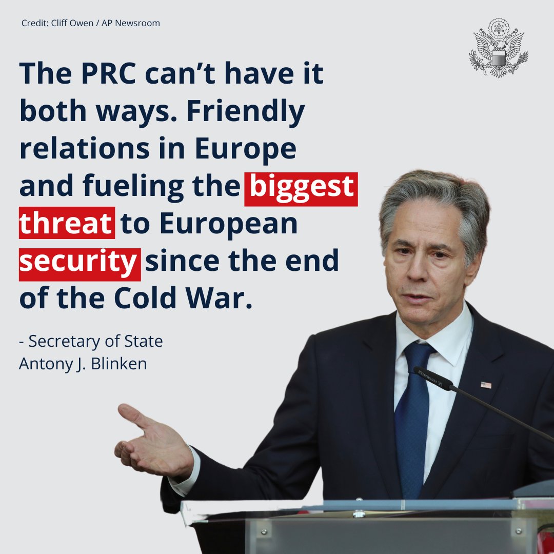 China is the primary contributor to Russia's military industrial base, helping to support Putin’s illegal invasion of a sovereign country and threatening #European security. The PRC can’t have it both ways. #Stopthelies #StandwithUkraine #USA #Europe #EU #Security