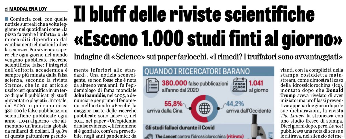 La rivista Science, in un articolo che sta facendo discutere, suona l’allarme sugli studi scientifici: “Un terzo di quelli pubblicati è falso”. Ogni giorno escono oltre 1000 studi “farlocchi”, a volte citati anche dalle nostre virostar. Ma la scienza indipendente lo denuncia da…