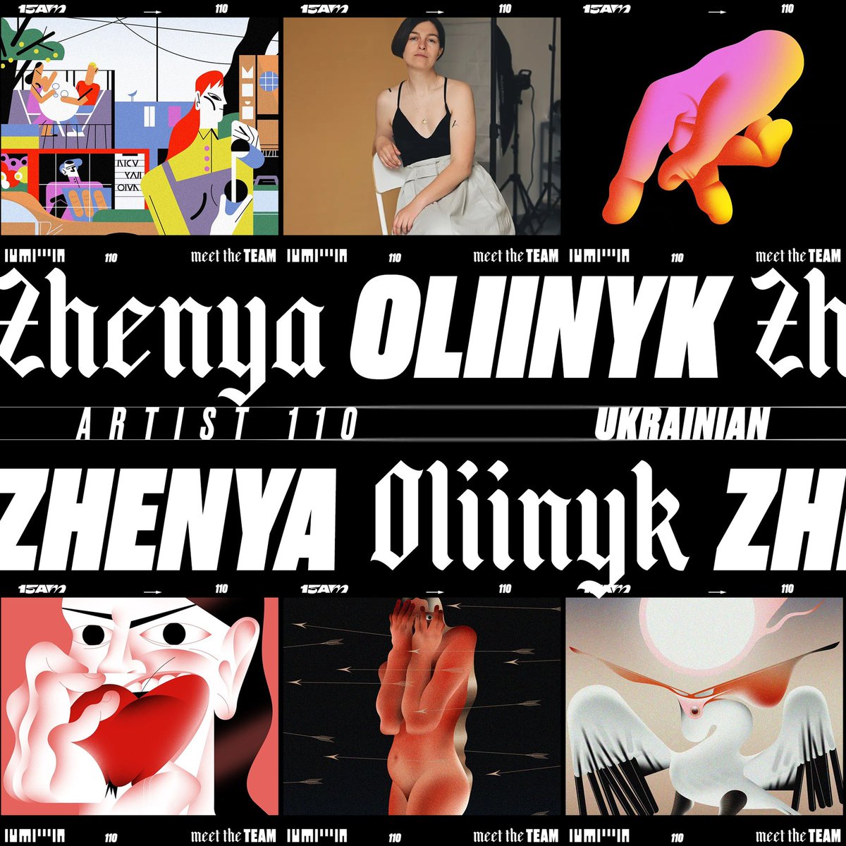 Meet the Team. Artist 110 - @zhenya_oliinyk Zhenya specializes in commercial and editorial illustration, graphic journalism, and publishing, with a focus on human rights, equality, feminism, history, trauma, mental health, and other complex social topics.
