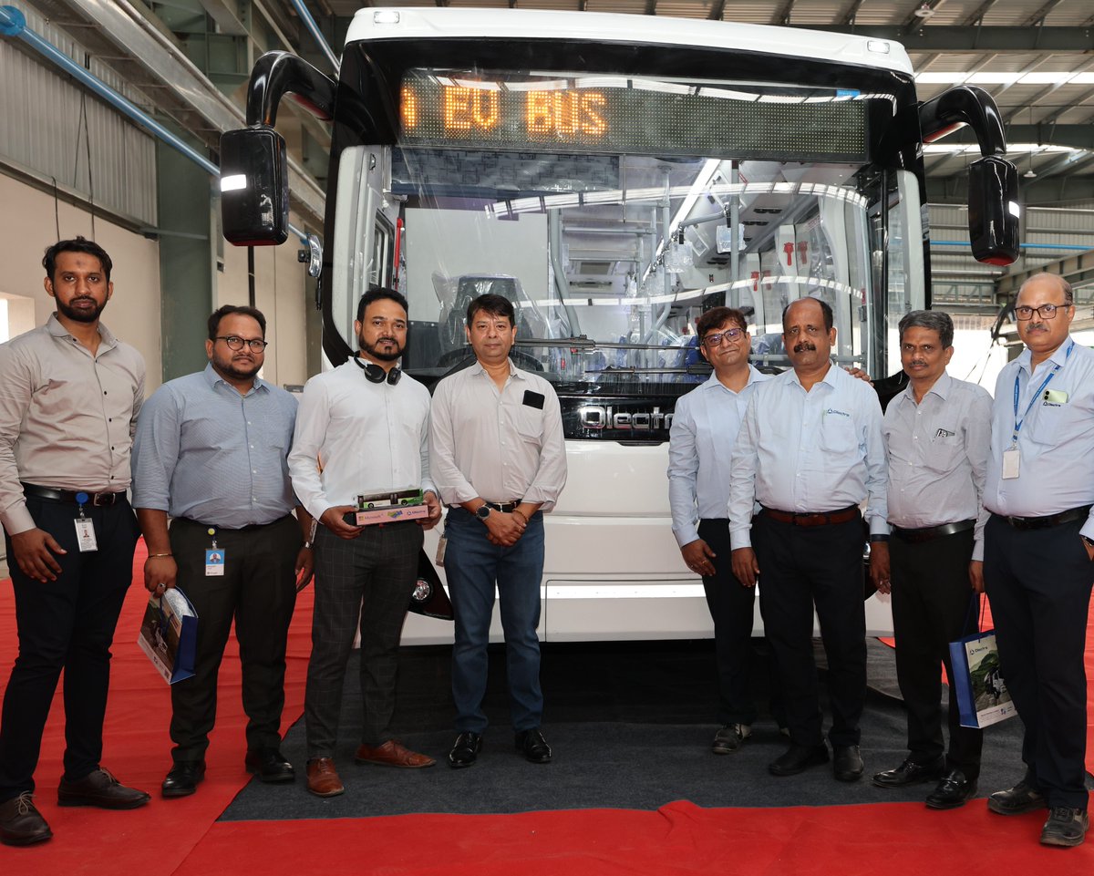 Olectra is thrilled to announce the successful prototype completion of the 12-meter #electric bus for @Microsoft Microsoft's Director Mr. Ambar Mitra, 4 wheel travels CEO Mr. Ashwin Jain alongside other dignitaries inspected the prototype at our new facility in #Seetharampur.