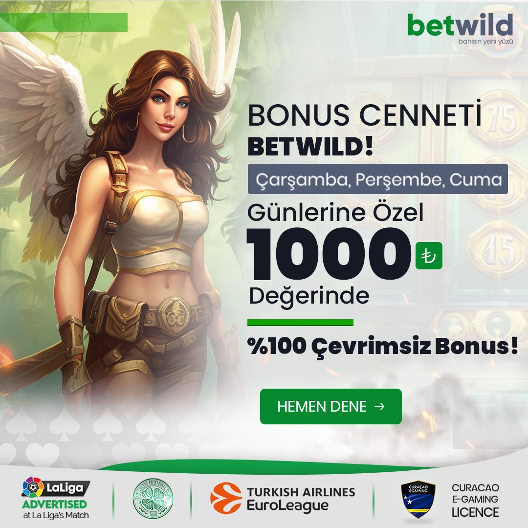 🍀#Betwild'da Çarşamba,Perşembe ve Cuma Günlerine Özel %100 1000₺ Çevrimsiz Yatırım Bonusu! 🎩 1.000TL ve üzeri her yatırıma 50 Ücretsiz Dönüş #Betwild'da! 👒 Yeni Üyelere 200TL Deneme Bonusu! 🏆Günlük 3.000.000₺ Çekim İmkanı! 📷ÜYELİK OLUŞTUR! 👉🏻t.ly/bwgir