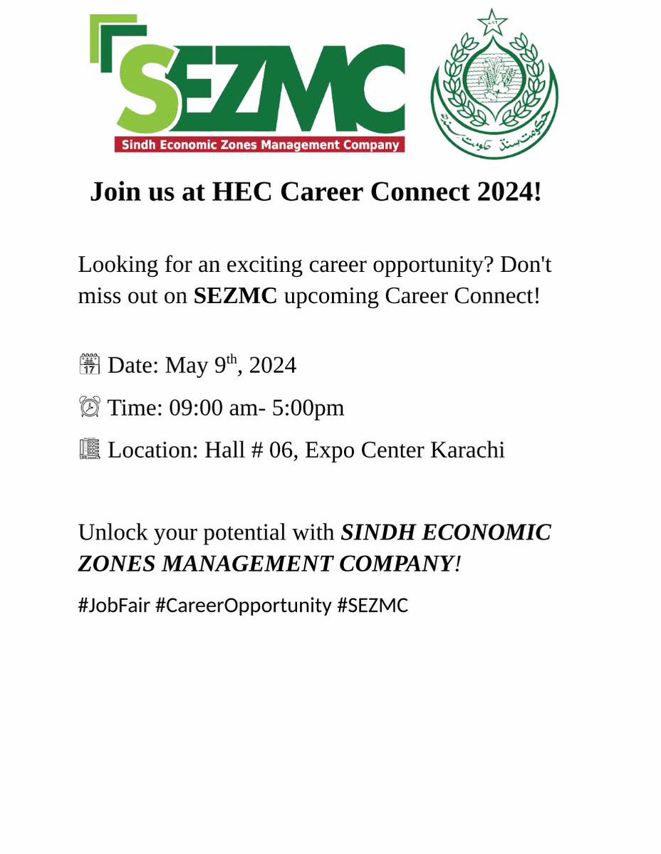 Chart Your Path to Success✨ 
Join us at Career Connect 2024!
@hecpkofficial #JobFair #CareerOpportunity #SEZMC