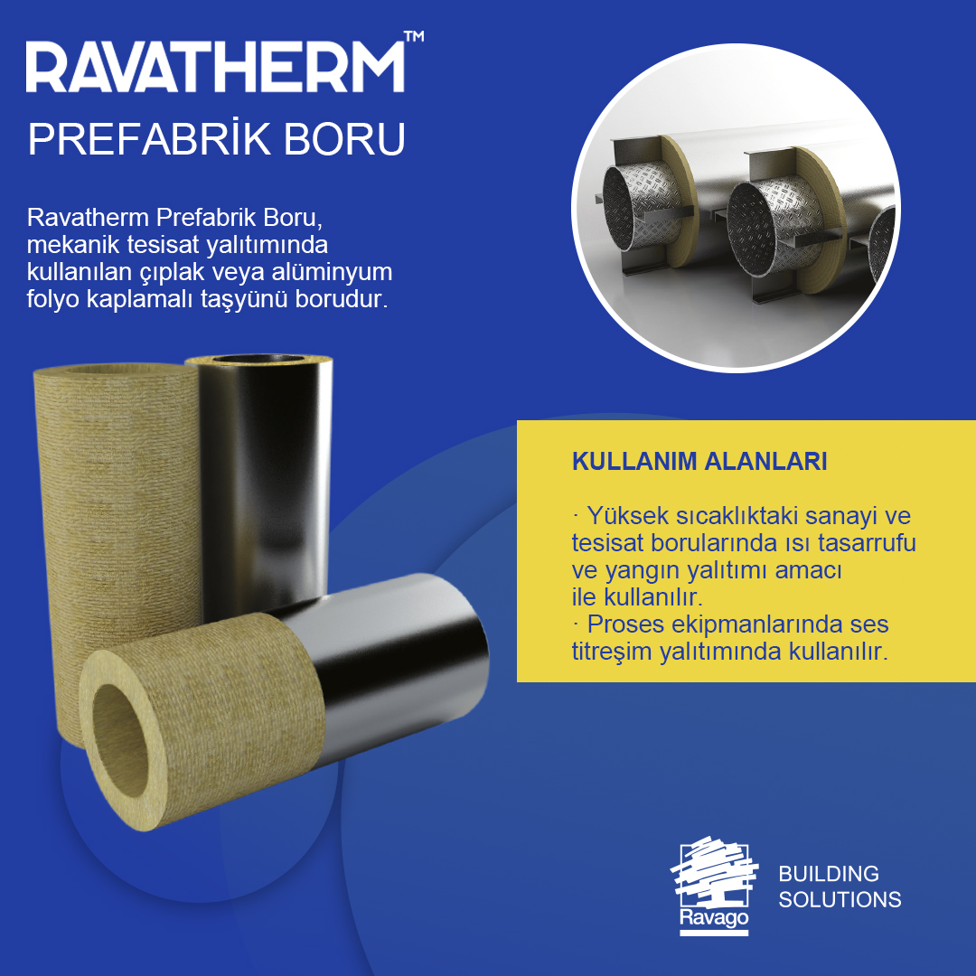 Ravatherm Prefabrik Boru, mekanik tesisat yalıtımında kullanılan çıplak veya alüminyum folyo kaplamalı taşyünü borudur. Ayrıntılı Bilgi: Ravago Building Solutions 0 216 571 35 00 #ravago #ravagotürkiye #ravagobinaçözümleri #ravagobuildingsolutions #ravatherm #prefabrikboru