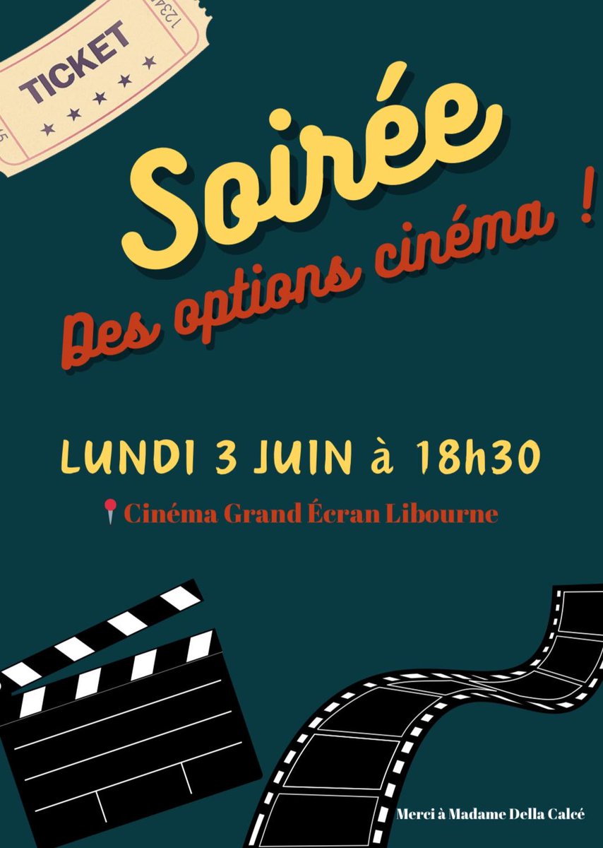 A vos agendas ! La soirée des options cinéma se tiendra au Cinéma Grand Écran de Libourne, l'occasion de visionner toutes leurs belles réalisations.   📅🖊️🎬📽️