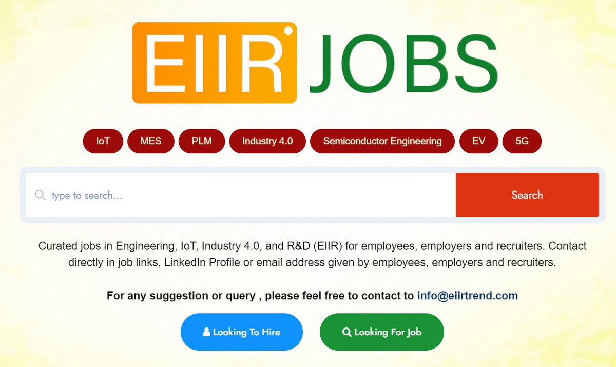More jobs are added on EIIR Jobs, the jobs feature on EIIRTrend that curates jobs in engineering, IoT, Industry 4.0, and R&D (EIIR) across enterprise and service providers. 

Check it out. It is all free both for recruiters and job aspirants!
eiirtrend.com/search-jobs-on…

#EIIRTrend…