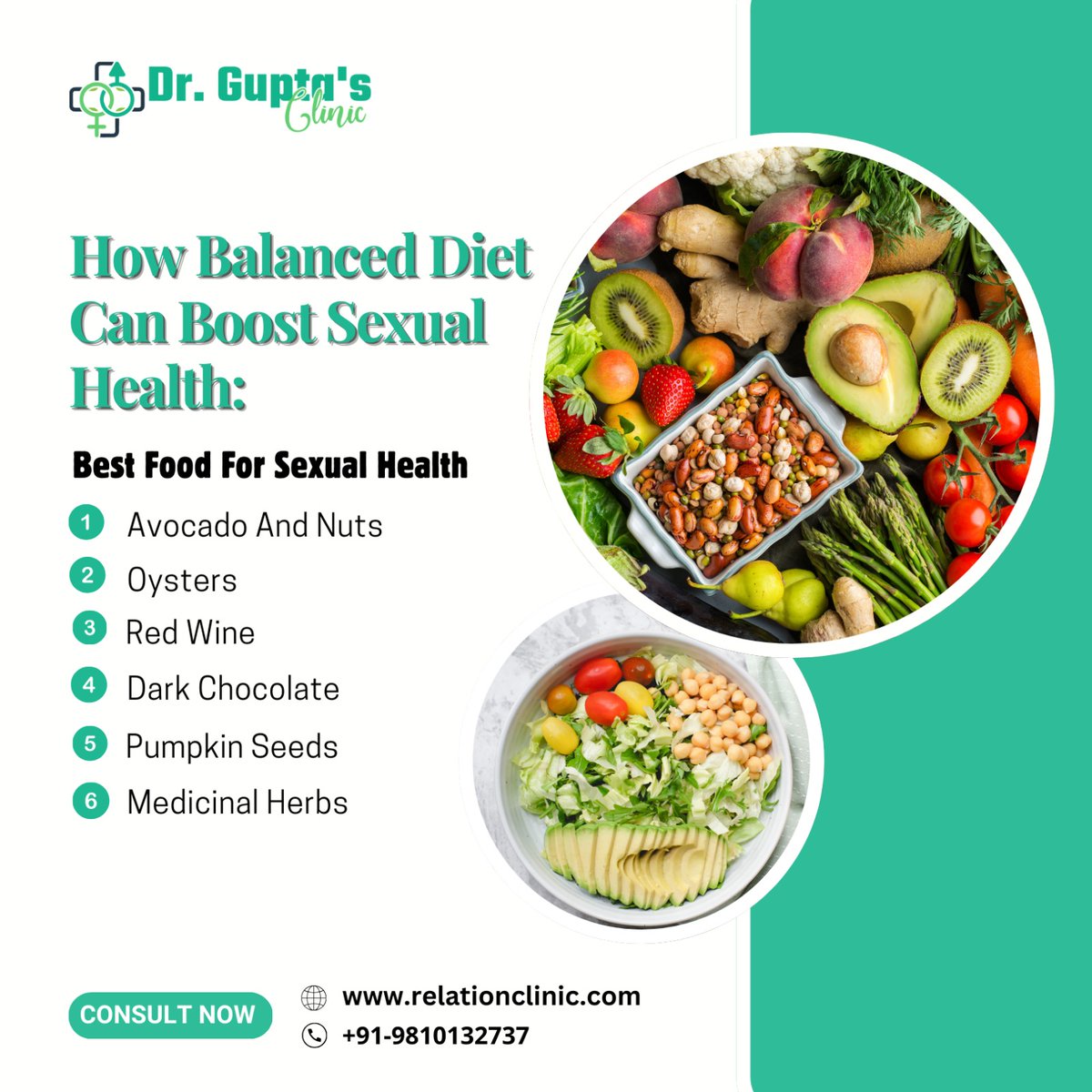 Did you know that what you eat can directly impact your libido and sexual vitality? It's true! Here are some delicious foods you should incorporate into your diet to boost your sexual health.
𝗪𝗲𝗯𝘀𝗶𝘁𝗲: relationclinic.com
#Ayurvedictreatment #balancediet #Ayurvedic