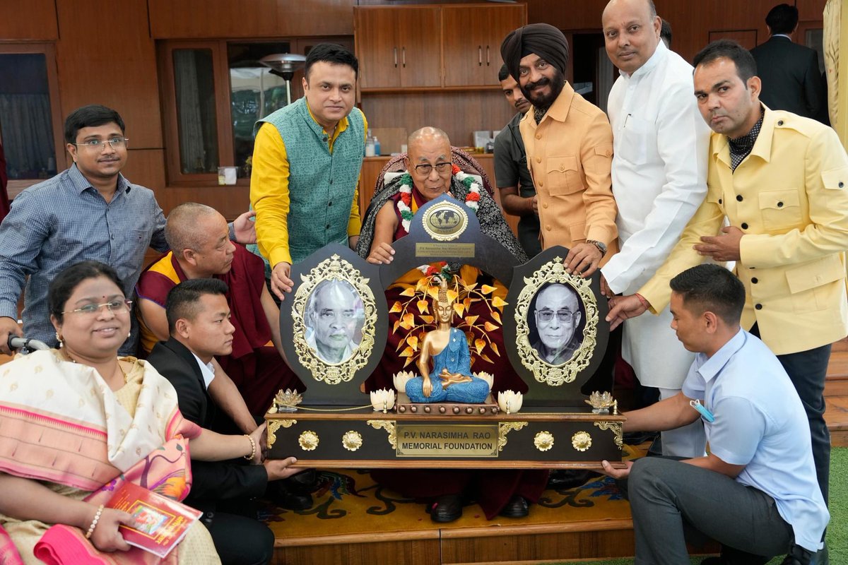 #Tibetan Spiritual leader the #DalaiLama has been awarded the prestigious PV Narasimha #Rao Memorial #Award for his tireless dedication to world #peace at his residence in #Dharamshala on 8th May.#India