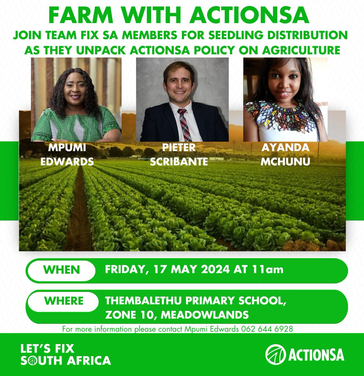 Join TeamFixSA Members for seedling distribution as they unpack @Action4SA policy on agriculture. @SowetoTVchannel