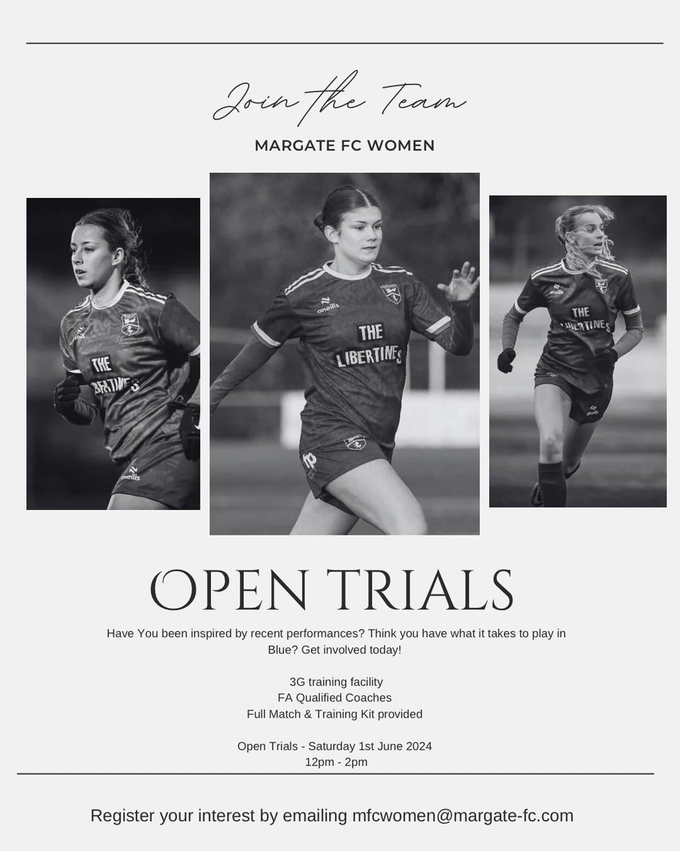 Open Trials - Saturday 1st June 2024 With vacancies available in all positions get in touch today ⚽