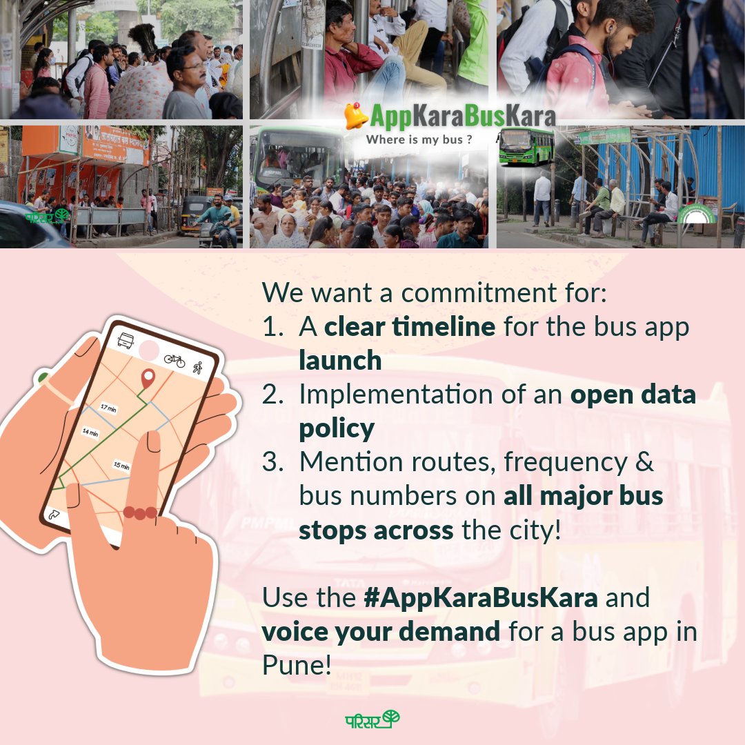 🚍What do #Pune's Bus Commuters Want? Our partners @parisarpune under the @iki_germany funded #smallgrants project, launched a campaign #AppKaraBusKara - calling for a bus app to be launched in Pune. Want to know more?👉 bit.ly/4bnT3kg