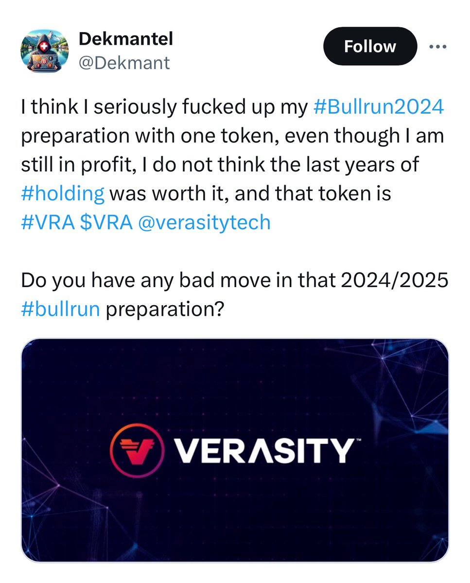 There’s so many weak handed people who feel the need to keep showcasing their regret. Sell and move on 🤦🏻‍♂️ #altseason hasn’t even arrived and people are concerned. Every Crypto is speculative anyway. $VRA